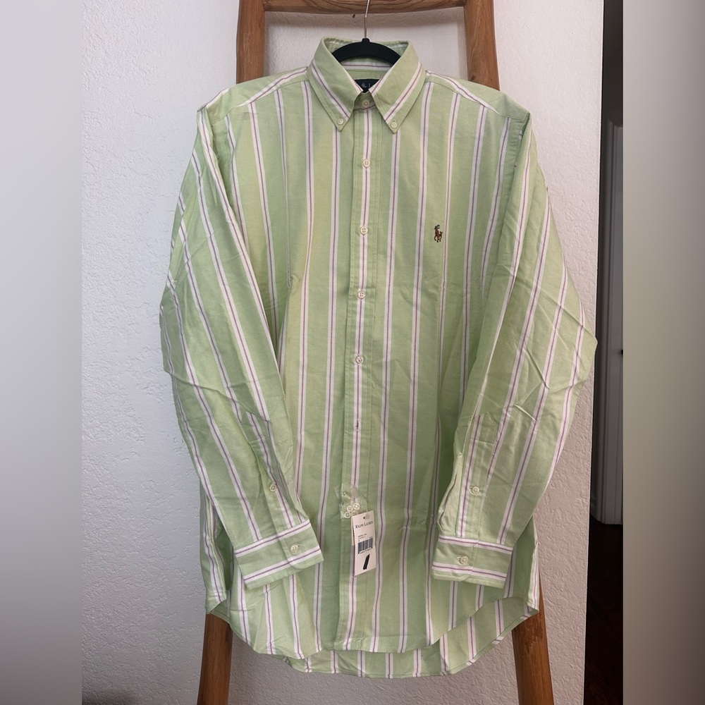 Polo by Ralph Lauren Men's Light Green Striped Shirt
